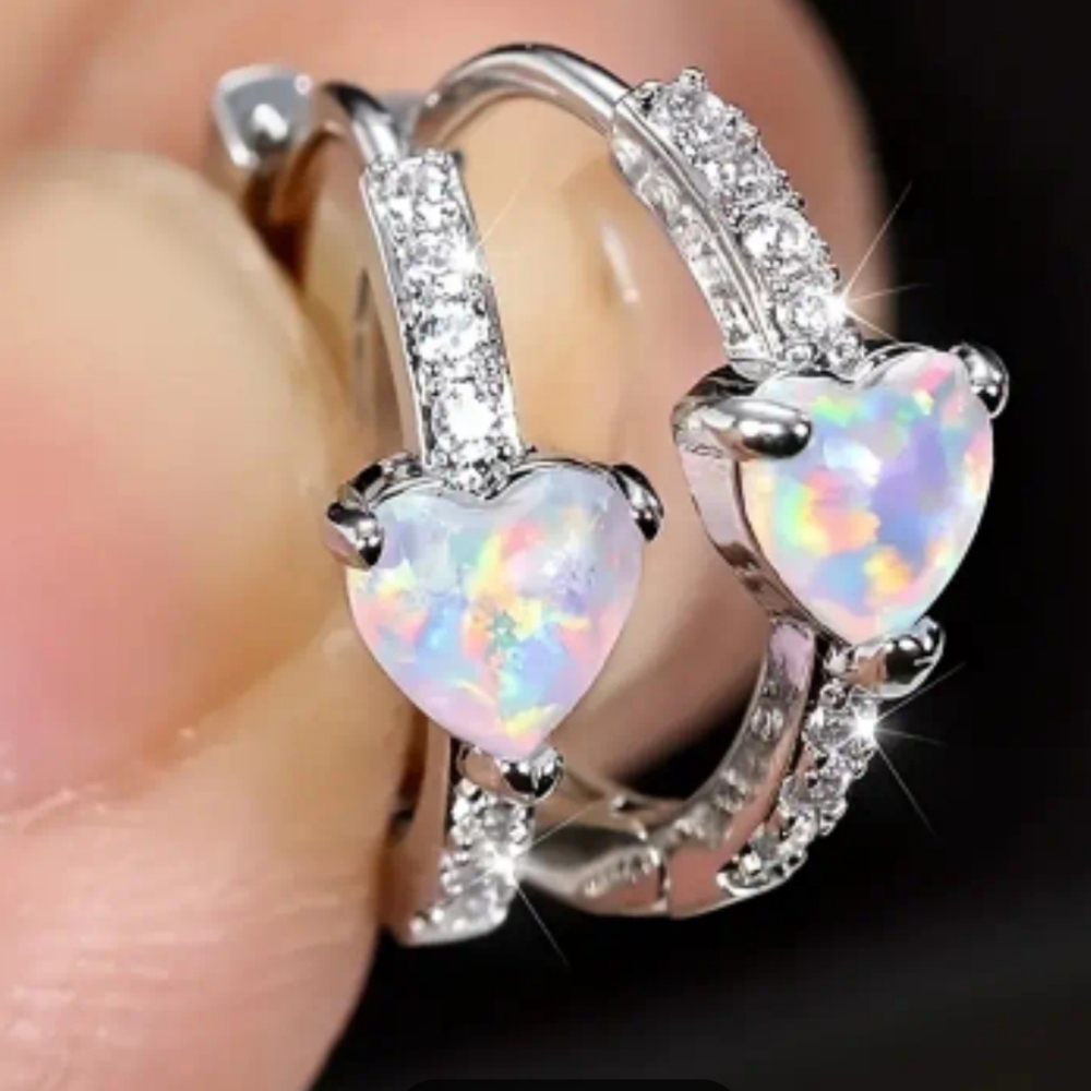Mini Hoop Opal Heart Earrings
